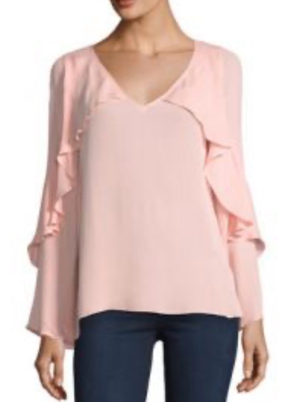 Kobi Halperin Pastel Pink Ryann ruffle bell sleeve silk blouse M